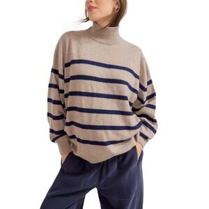 Hatch Cozy Oat Melange Navy Stripe Estella Turtleneck Sweater Size 2